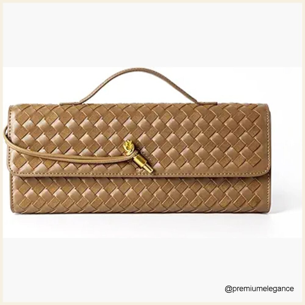 Woven Vegan Leather Suede Evening Clutch Crossbody Bag Adjustable Strap